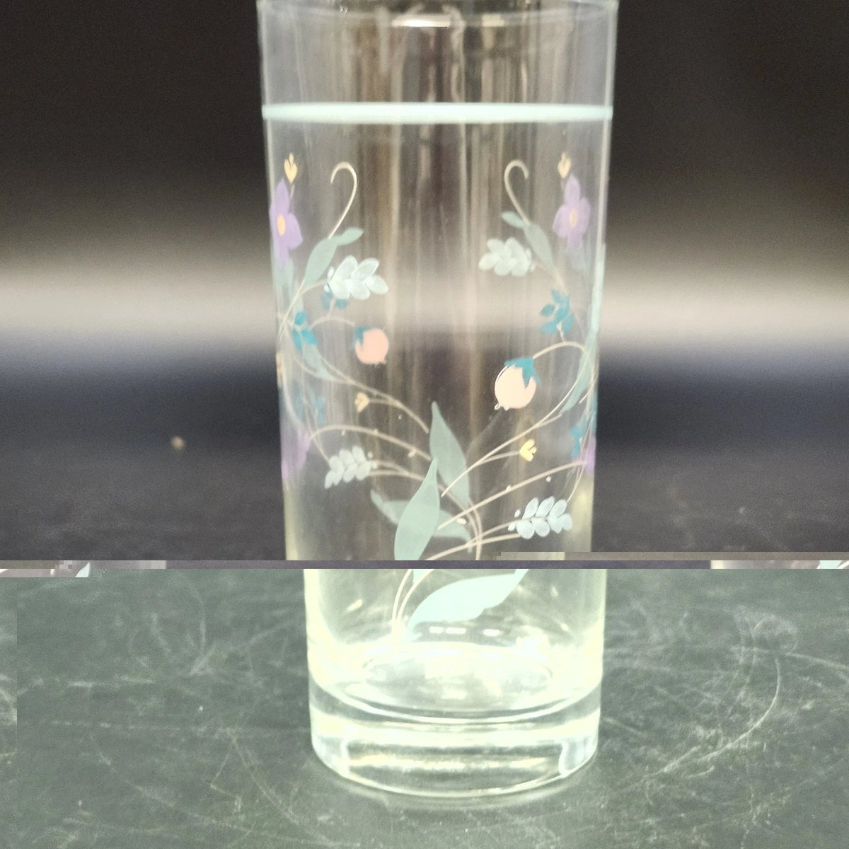 Pfaltzgraff April Floral Highball Tumbler 6.25" Clear Glass Pastel Flowers Vtg