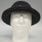 Women's Black Crochet Straw Cloche Hat Rolled Brim Cut Out Open Weave One Size