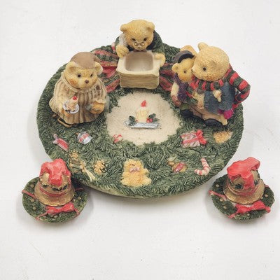 Popular Imports TS291 8pc Mini Tea Set Family Bears Christmas Polystone Resin