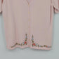 Yarnworks Pink Embroidered Cardigan Sweater Women Medium Floral Acrylic Knit Vtg