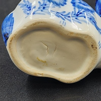 Blue White Porcelain Bunny Rabbit Flower Frog 4.5" 5 Holes Floral Holder