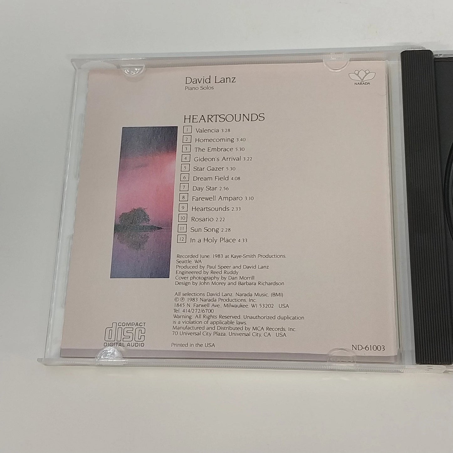 David Lanz Heartsounds CD Paul Speer Narada ND-61003 New Age Piano Solo 1983