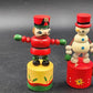 Set of 2 Vintage Wood Push Puppet Toys – Soldier & Snowman Ornaments 4"