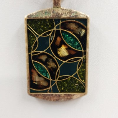 Necklace Liz Sophia Multicolor Stained Glass & Gold Tone Pendant in Corded Chain