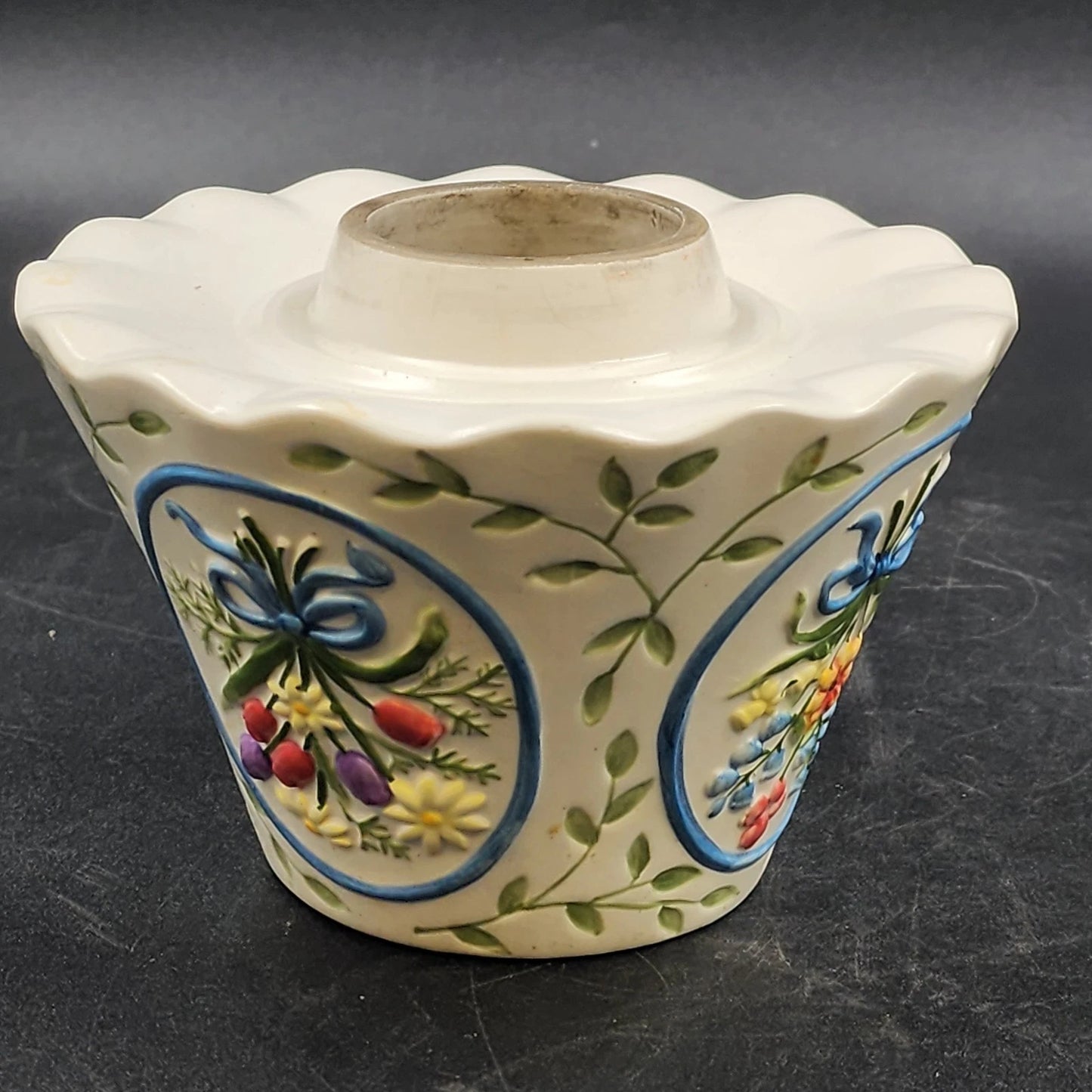 Ceramic Candle Large Jar 4.75" Shade Pastels Blue Pink Yellow Flowers Decor PAC