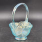 LE Smith Aqua Blue Stippled Glass Basket 6"w x 8.5" Applied Loose Handle AS IS