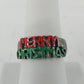 Merry Christmas Enamel Ring Red Green Silver Tone Band Size 9 Vintage Holiday