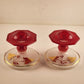 Indiana Glass Tidbit Serving Tray w Handle & 2 Candle Sticks Red White to Clear