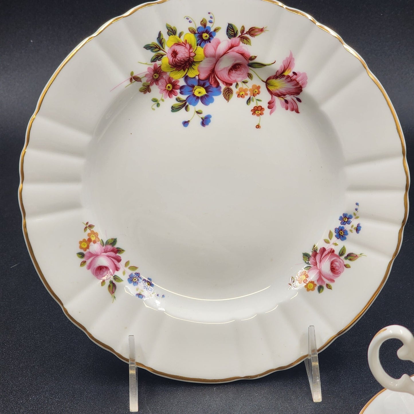 Royal Grafton Fine Bone China Rose Floral w Gold Edge Tea Cup Saucer Salad Plate