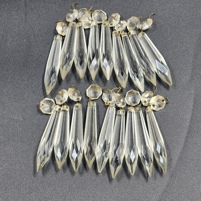 18 Icicle Spear Crystal Glass Chandelier Prisms 2.75" w Octagon Accent Wire Tie