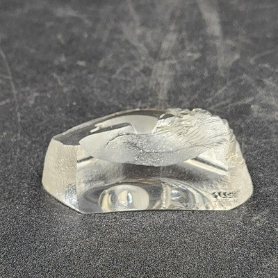 Etched Swan Paperweight Lead Crystal Glass Mats Jonasson Sweden Signed
