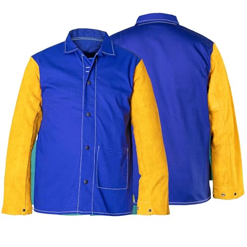 Yellow Blue Weldas Leather Sleeve Flame Retardant Cotton Welding Jacket 30-3060-M