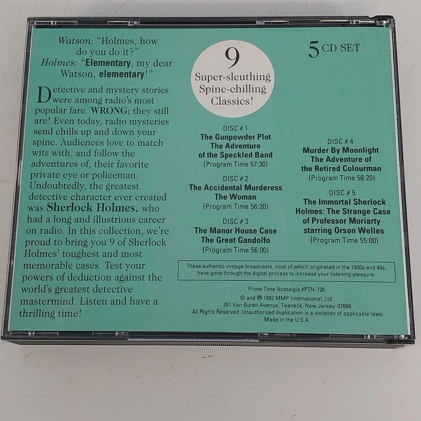 Radio's Greatest Detectives Sherlock Holmes 5 CD Set Basil Rathbone Vintage 1992