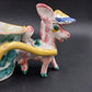 Italian Multicolor Ceramic Donkey Pulling Cart Planter Hand Painted Signed Italy