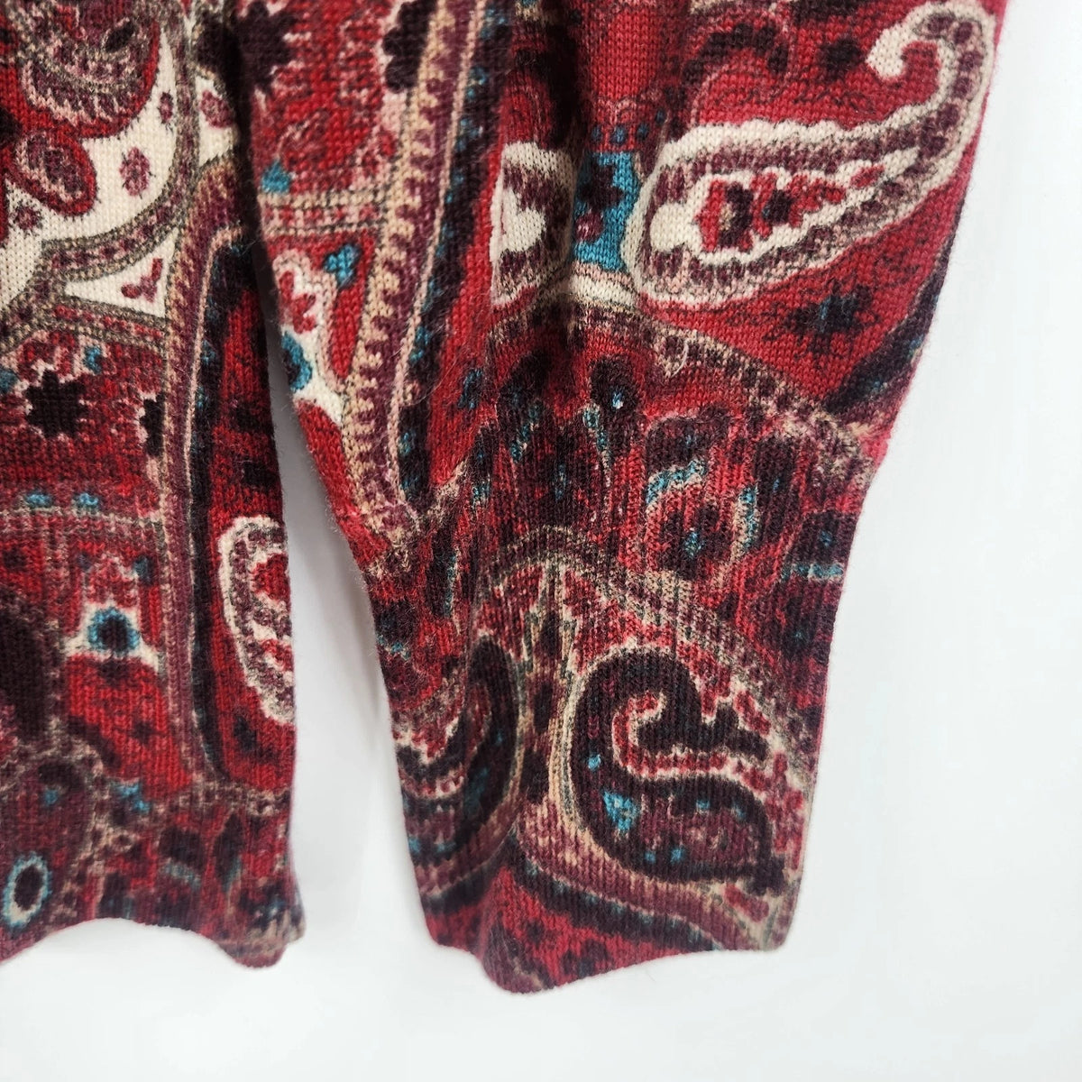Talbots Petites Women's MP Opulent Paisley 100% Merino Wool Sweater Red Burgundy