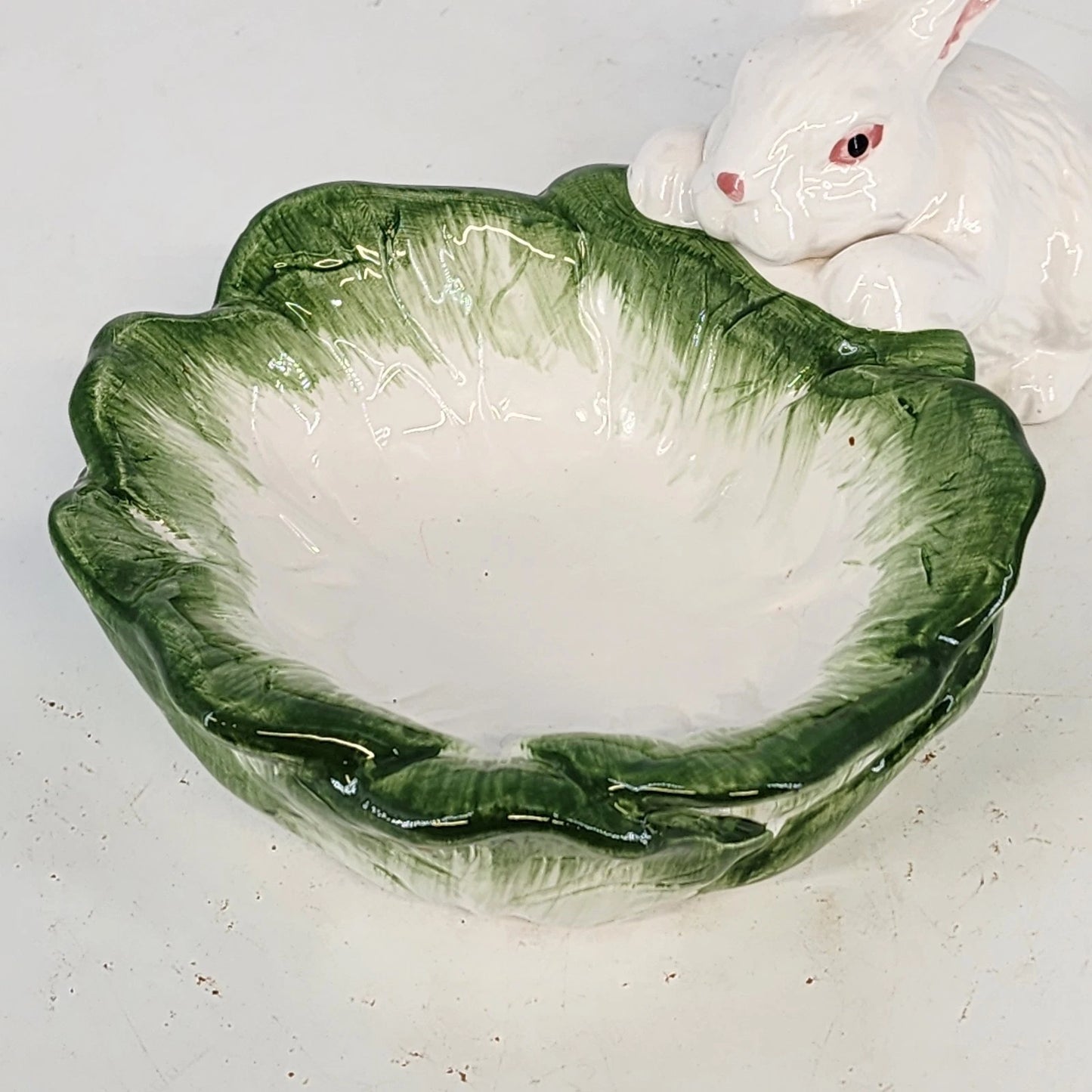 Palm Tree Co Bunny and Cabbage Candy Dish Ceramic Easter Cottage Taiwan Vintage