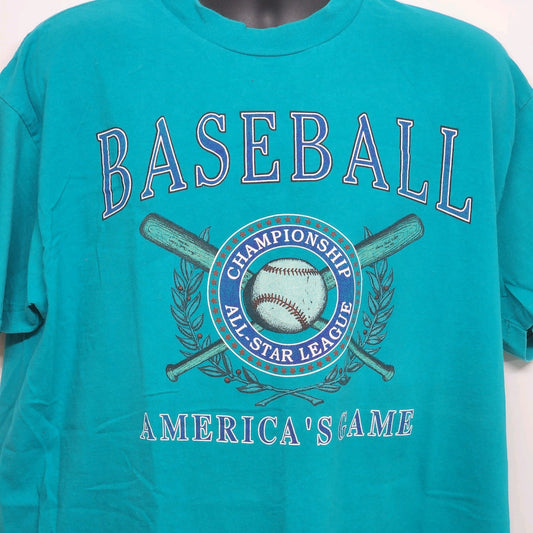 Players by Van Heusen Baseball Americas Game Blue Turquoise Shirt XL 100% Cotton