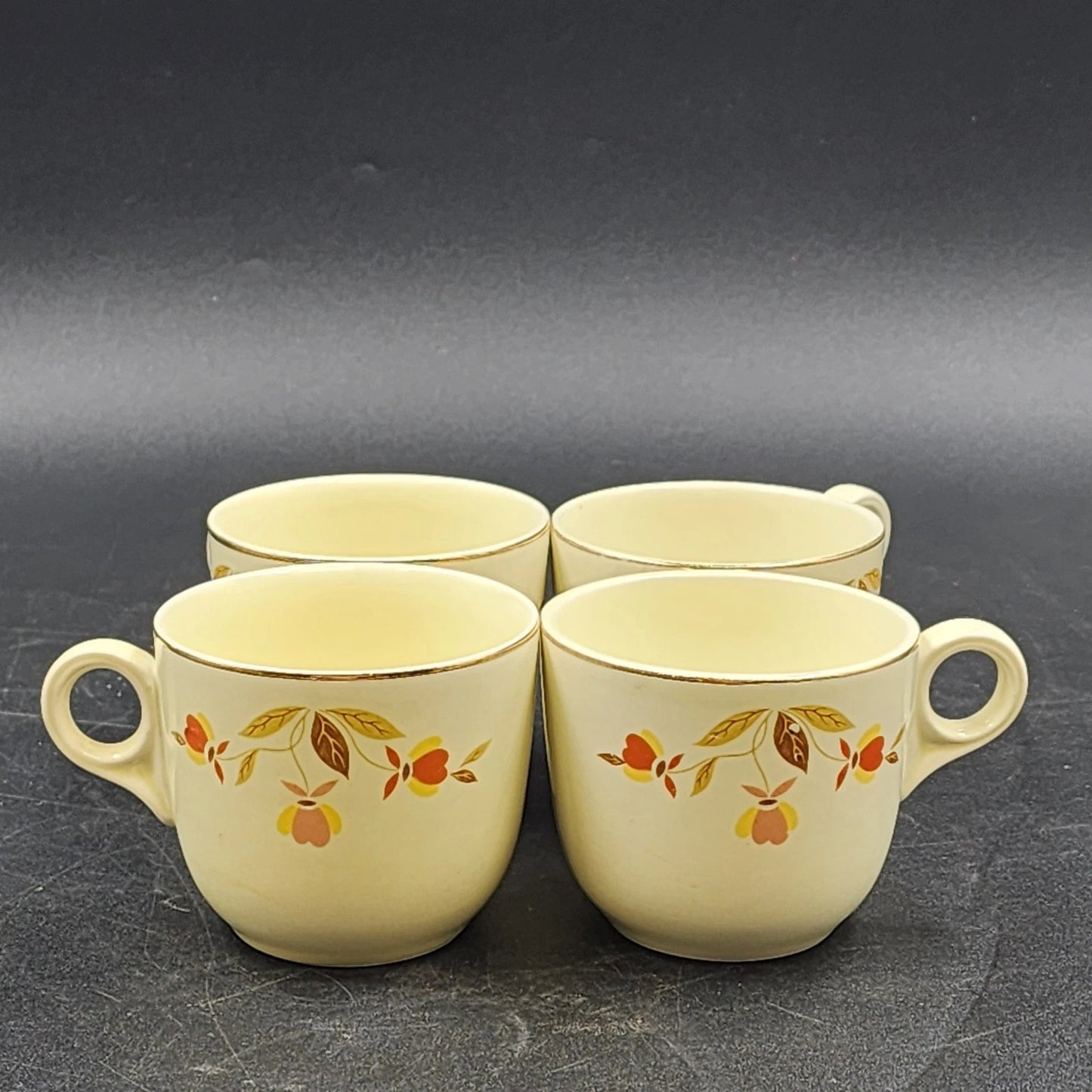 4 Autumn Leaf St Denis Cups Tea/Coffee Hall's Superior for Jewel Tea MCM Vintage