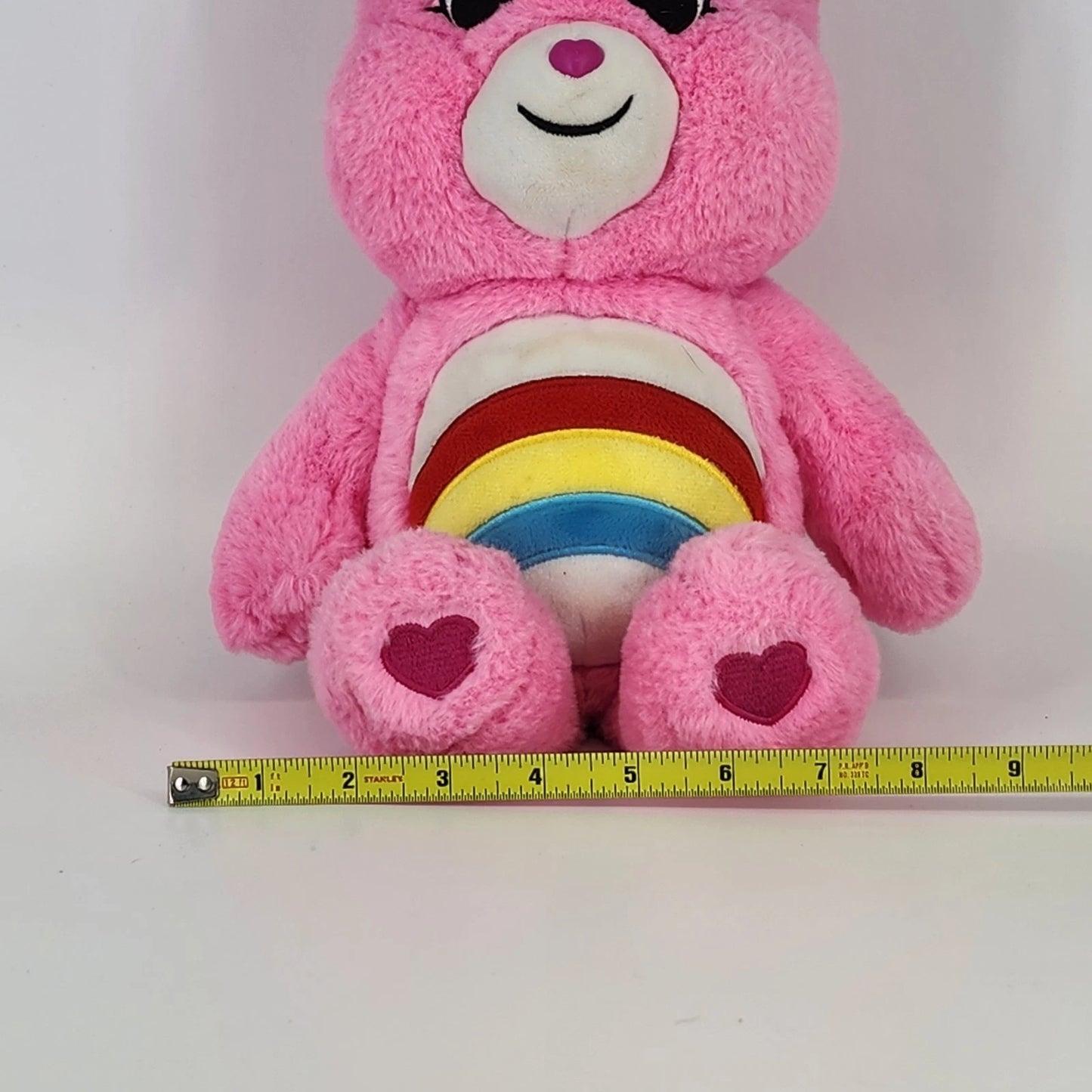 Care Bears Cheer Bear Plush 12" Pink Stuffed Animal Rainbow Belly Badge 2000's