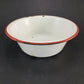 Depression Era Enamelware 7¼" x 2½" Metal Pan White Red Trim Round Bruised Areas