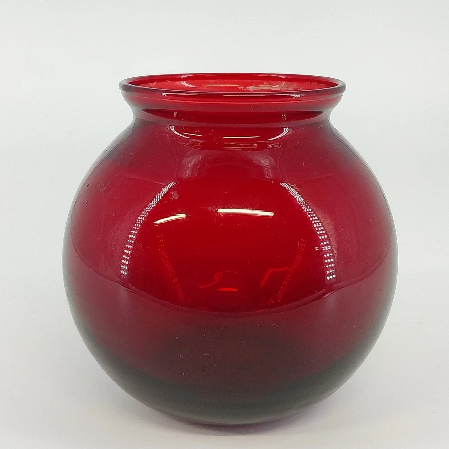 Anchor Hocking Royal Ruby Red Ivy Ball Vase 4" Round Solid Glass Decor Vtg USA