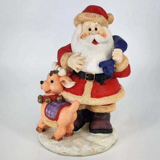 Santa & Reindeer Centerpiece Figurine Holiday Time Collectible Christmas Decor