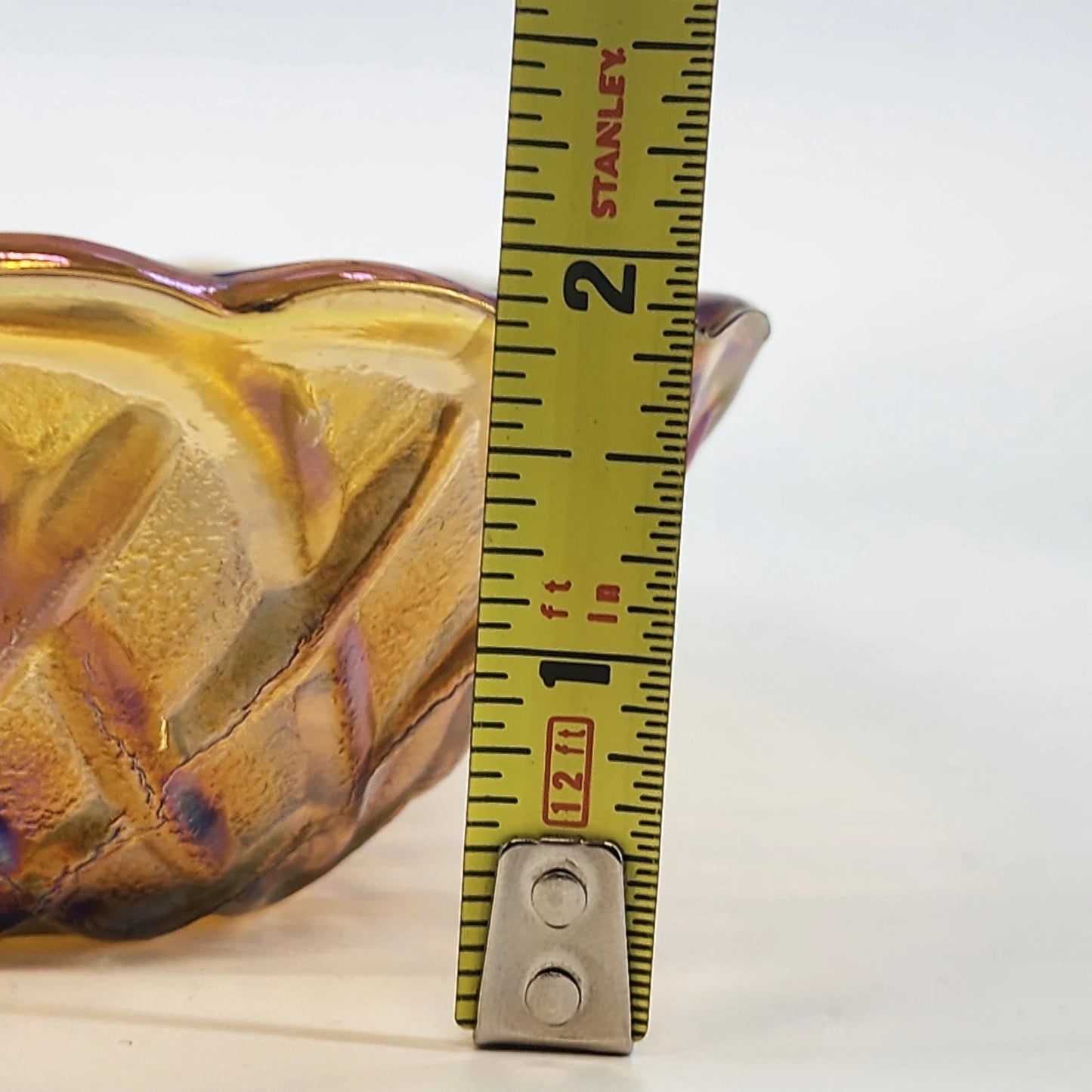Amber Iridescent Carnival Glass Oval Serving Bowl Scalloped 10.5