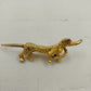 Dachshund Dog Gold Tone Brooch Badge Pin w Red Eyes Crystal Clear Rhinestone Vtg
