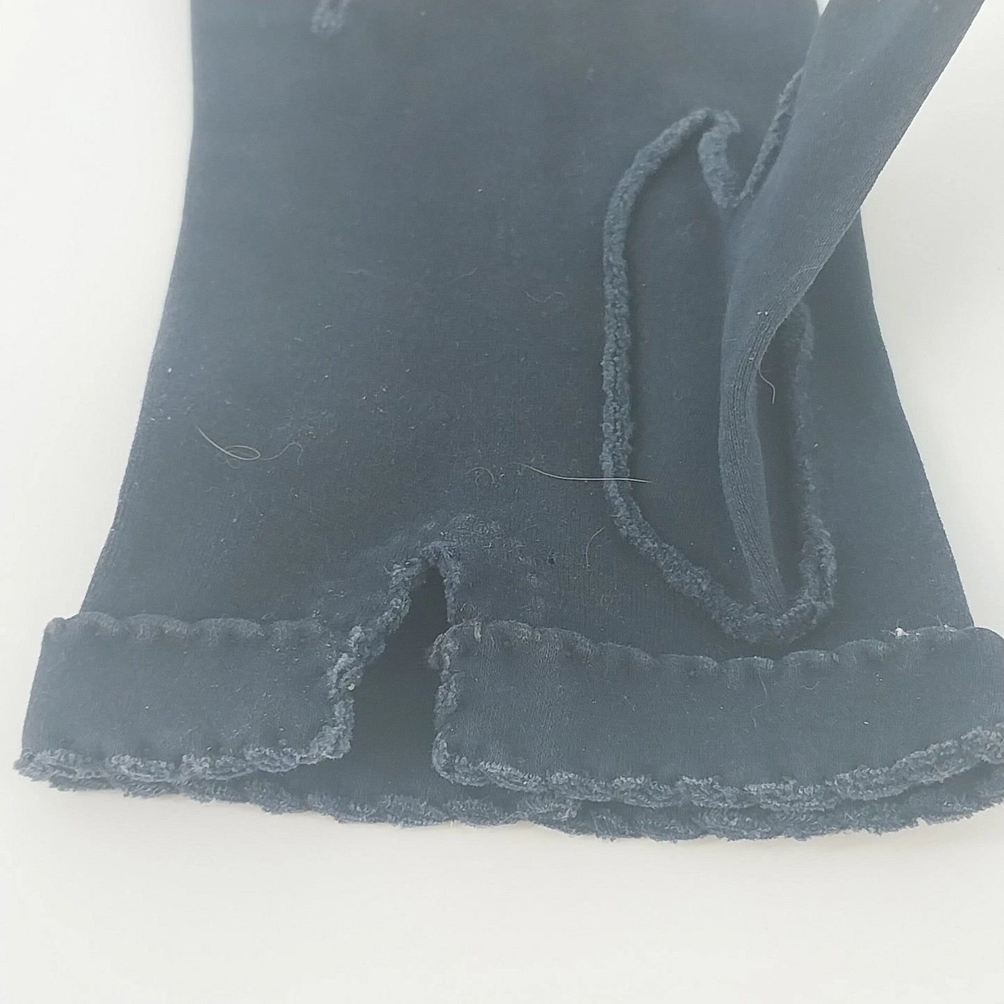 Women's Navy Blue Cotton Blend Gloves Scalloped Cuffs Dress Formal One Size Vtg
