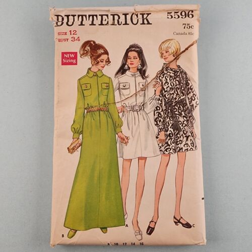 Butterick 5596 Vintage Sewing Pattern Misses One Piece Dress 15 Pieces Size 12