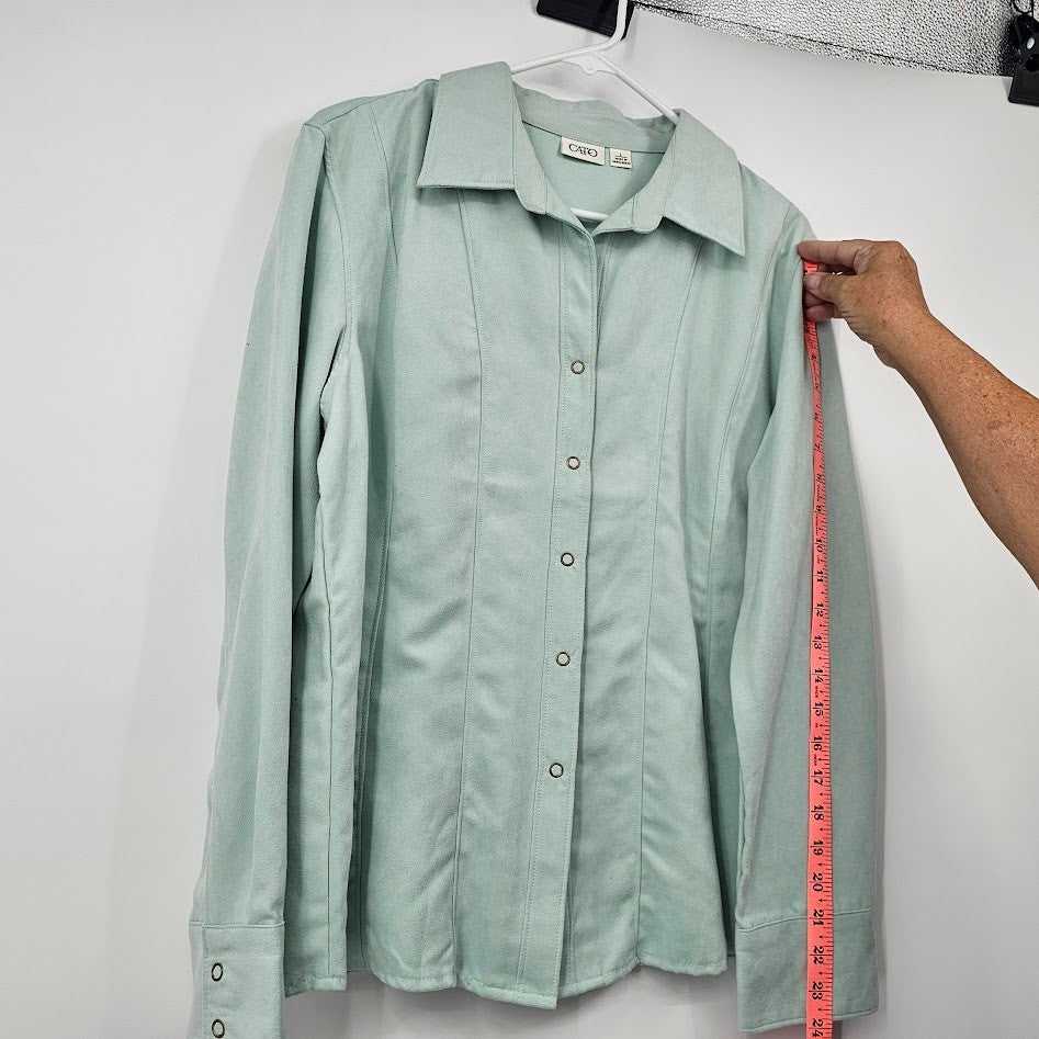 Y2K Cato Fashion Faux Suede Jacket Women’s L Seafoam Green Button Up Retro Blazer