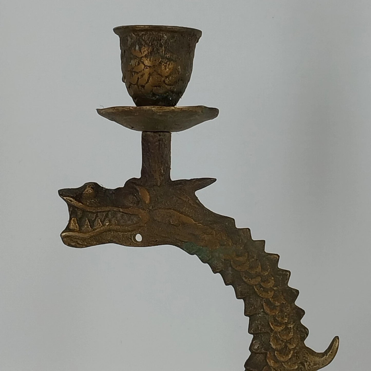 Vintage Brass Dragon Serpent Candlestick Holders Pair Korea