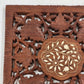 Hand Carved Wood Trivet 8" Square Gold Inlay Floral Leaves Design India Vintage
