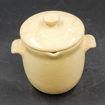 Ceramic Grease Drippings Jar w Lid Strainer Mushroom Homemade Pottery 1981 Vtg