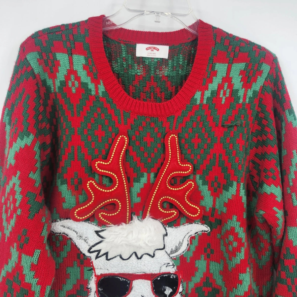 Holiday Time Llama Ugly Christmas Sweater Red Fair Isle 3D Novelty Large 42-44