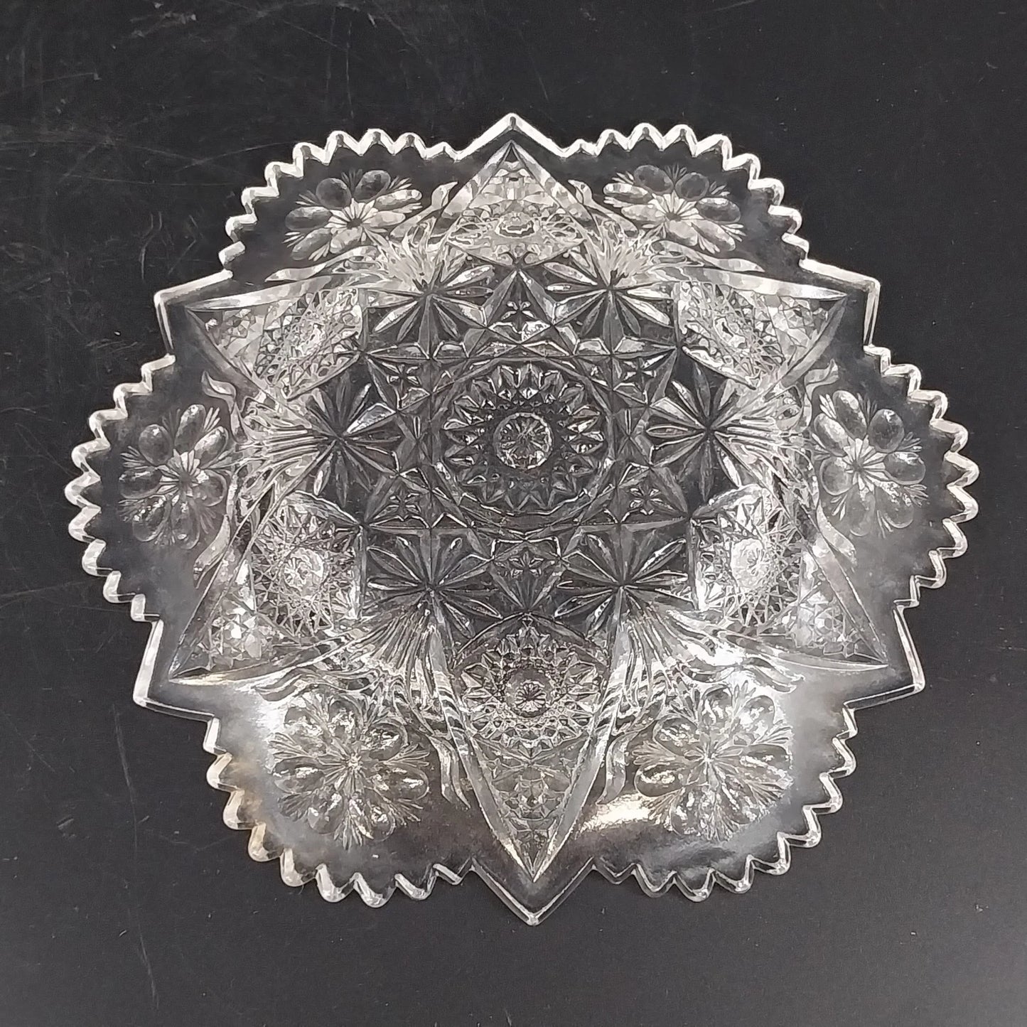 Imperial Glass Hobstar Covered Butter Dish Cheese Dome Clear Glass Sawtooth Vtg