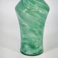Green Art Glass Vase White Swirl Ruffled Scalloped Top Edge Hand Blown 9" Tall