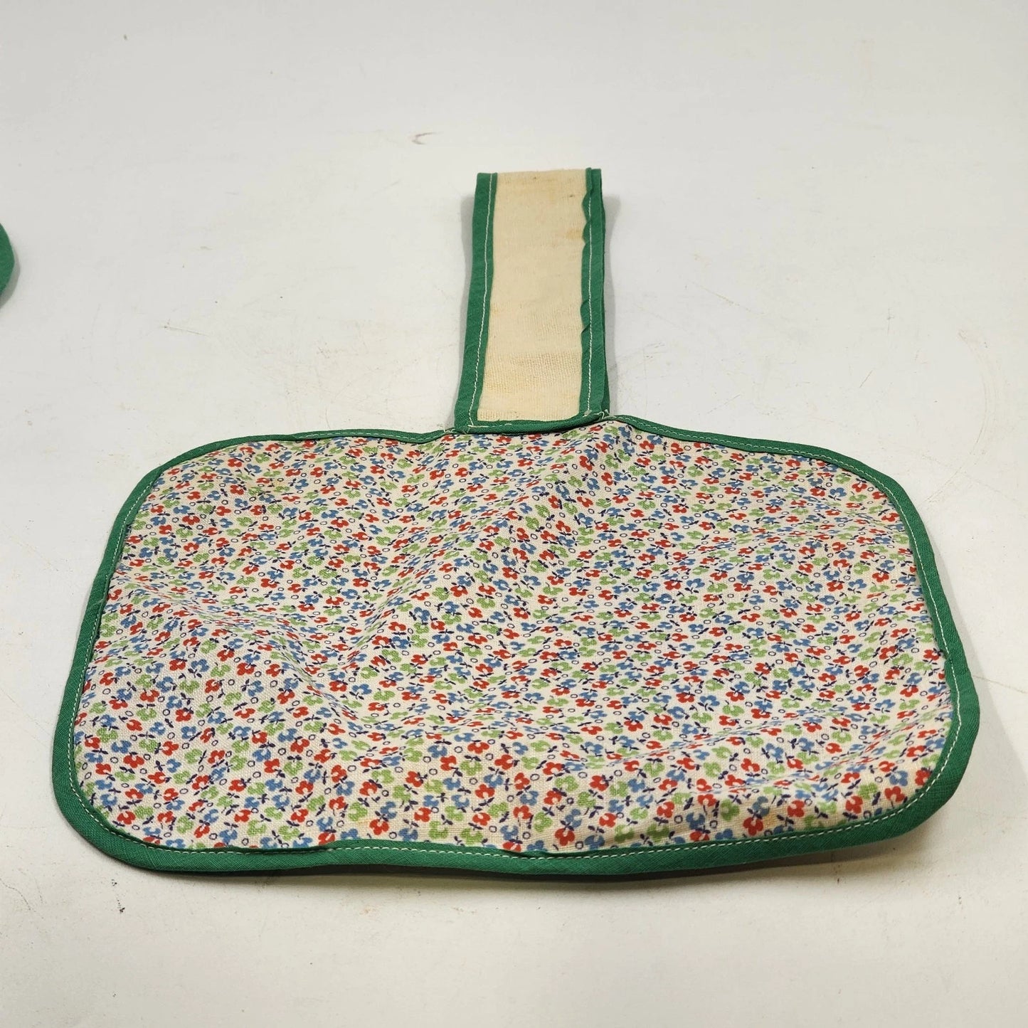 3 Pot Holder Set 1 Sq 2 Round Strap Yellow & Green Embroidery Be Safe Puppy Vtg