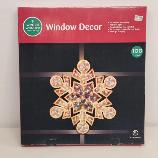 Winter Wonder Lane 19" Holographic Snowflake Window Decor 100 Lights 20" NOS