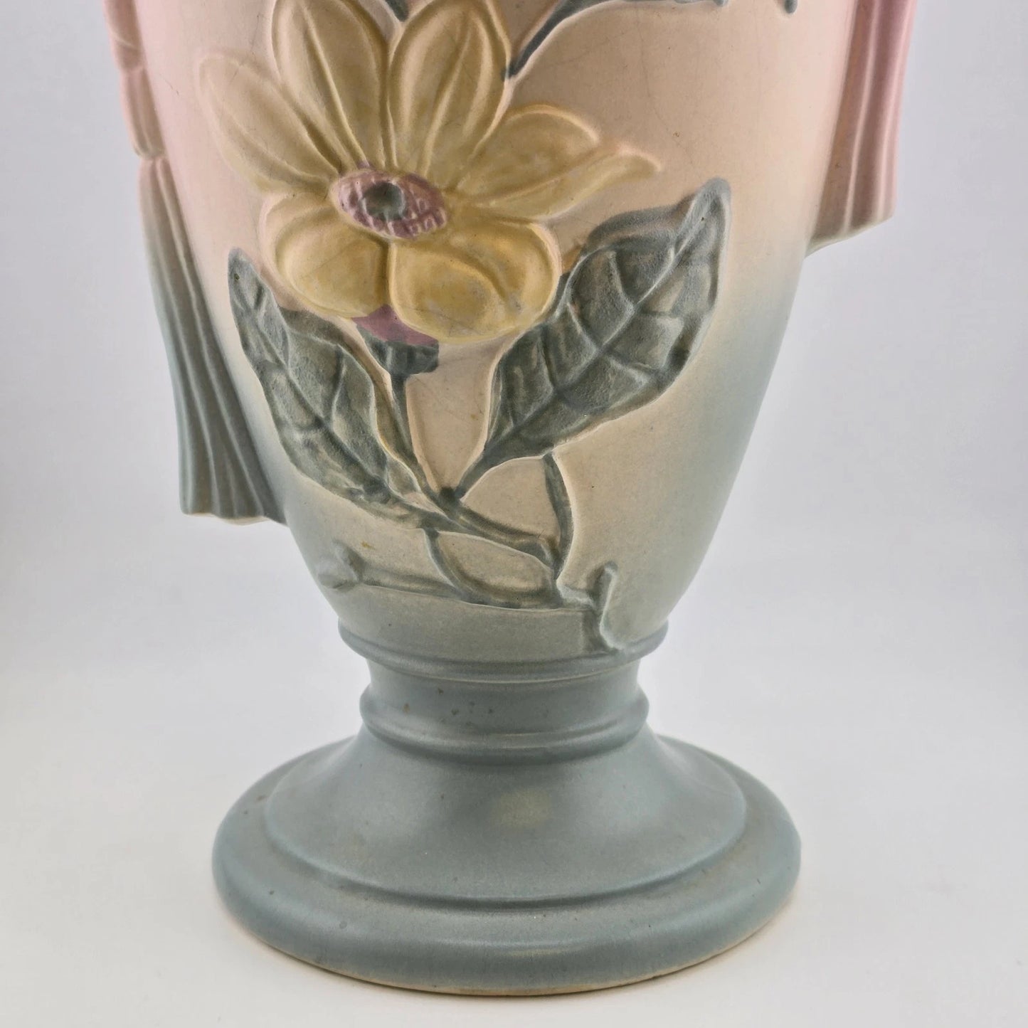 Magnolia Trophy Vase Hull Art Pottery 12.5" Matte Pink Flower Tassel Handle