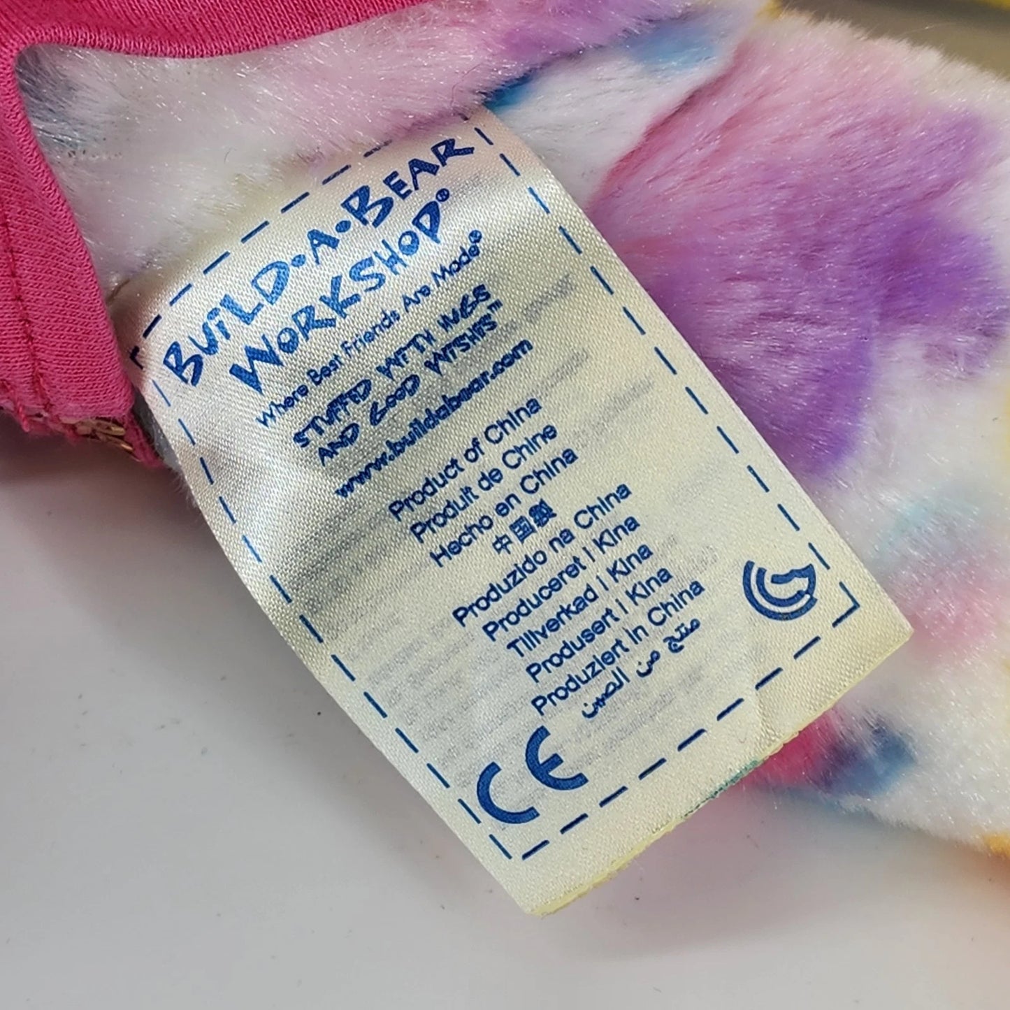 Build A Bear Tie Dye White Pastel Spotted Bunny Rabbit Plush 16" Pink Dress