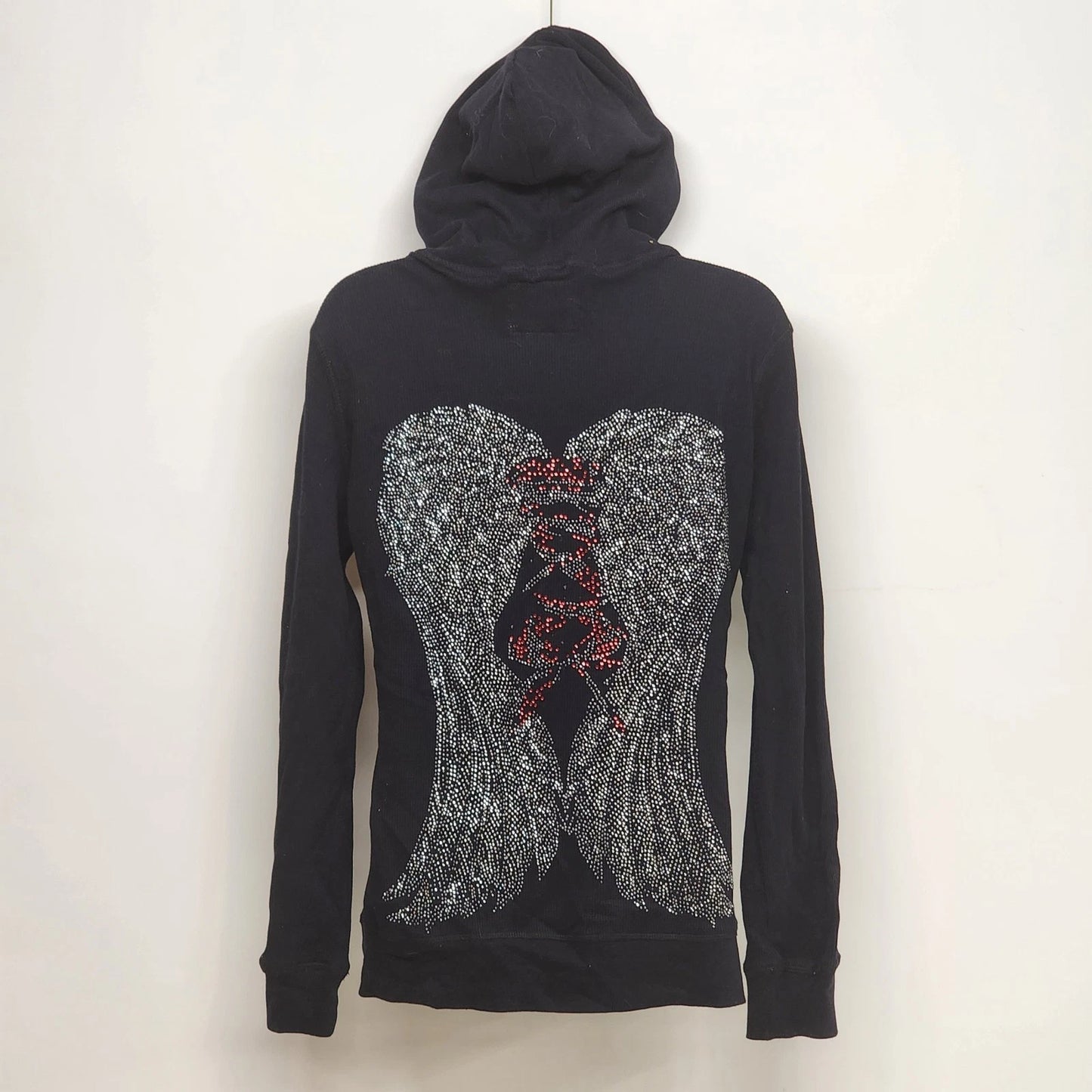 Sweet N' Kool Outfitters Hoodie Womens L Black Bedazzled Rhinestone Zip Up Goth