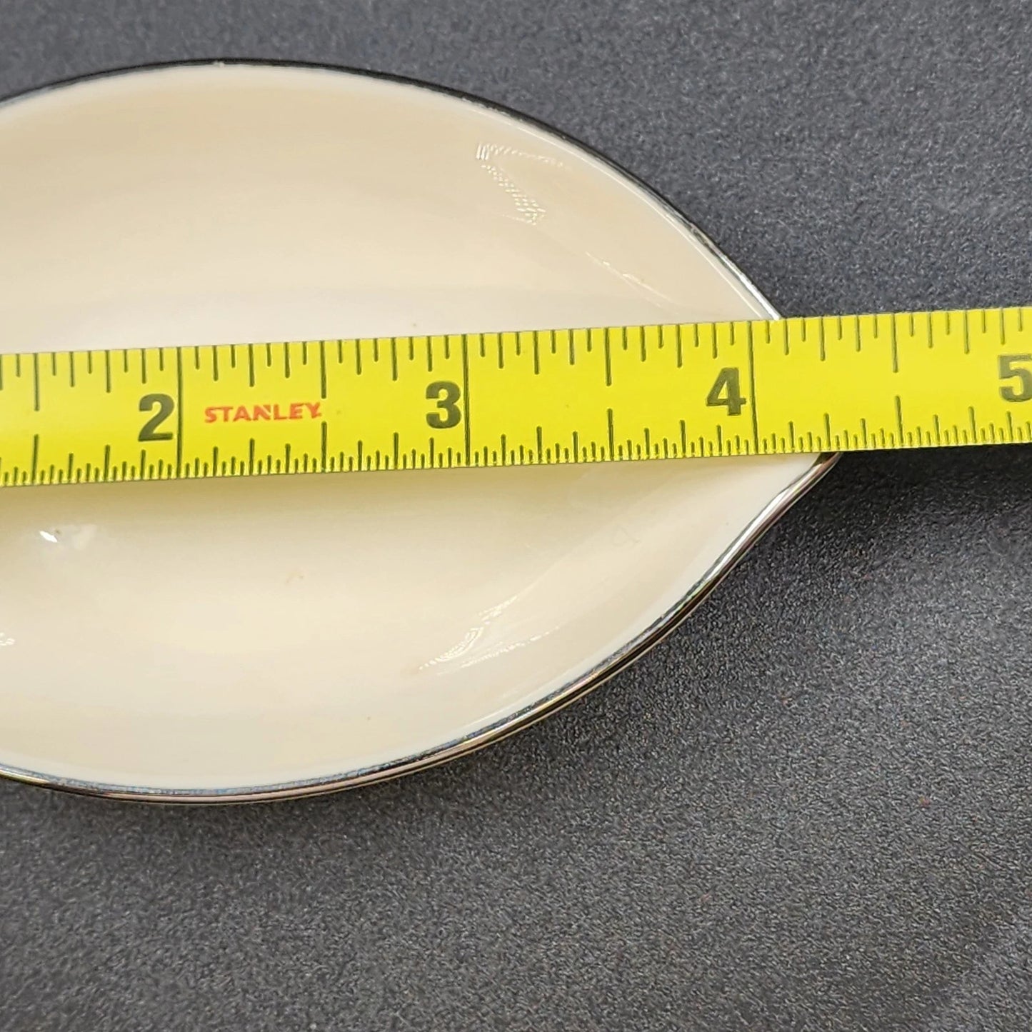 Lenox Olympia Vanity Trinket Dish Cream Oval Platinum Hand Trimmed 4" USA Vtg