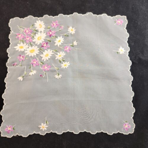 3 Women Ladies Hankies Handkerchiefs Floral Organza Vintage Embroidery