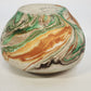 Nemadji Pottery Vase 5.5" Natural Clay Green Orange Swirl Marbled Vintage USA