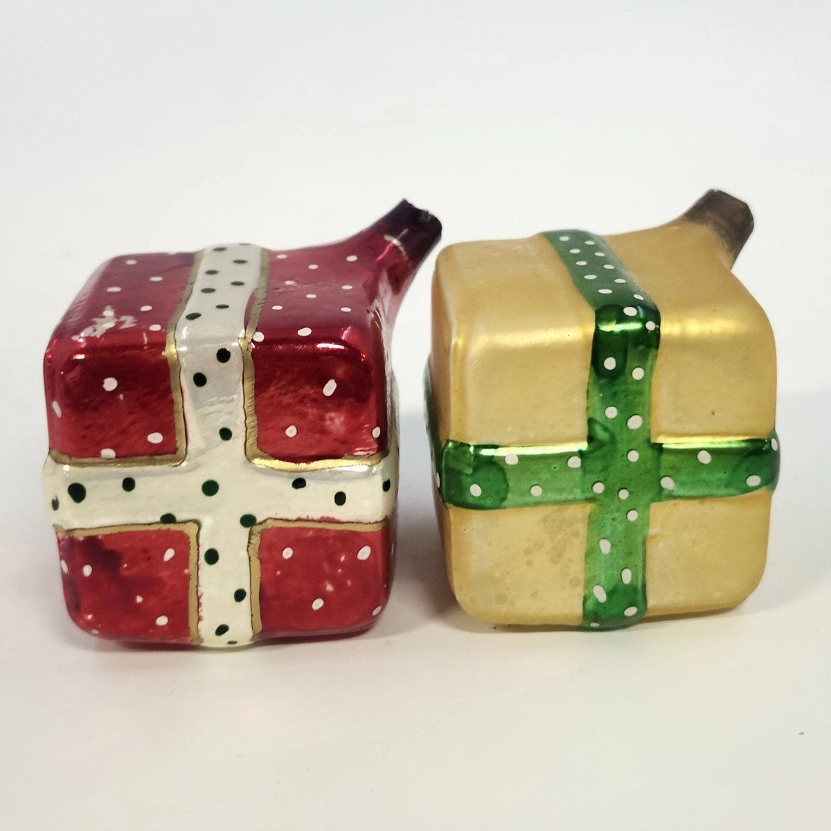 Czech Glass Christmas Present Ornaments Lot 5 Hand Painted Gift Box 1.5" Vintage