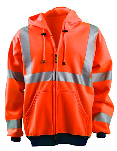OccuNomix LUX-SWT3HZ-O3X Hi-Vis Orange Full Zip Hoodie Sweatshirt 3XL ANSI Class 3