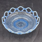Imperial Katy Blue Bowl Opalescent Diamond Lace Edge Depression Glass 8"