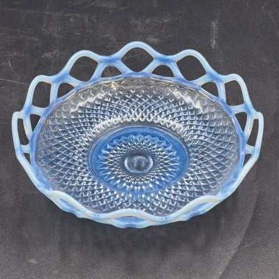 Imperial Katy Blue Bowl Opalescent Diamond Lace Edge Depression Glass 8"