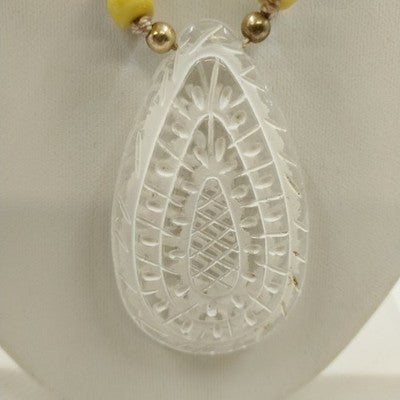 Plunder Alexandra Necklace Gold Tone Chain w Pale Yellow Beads & White Pendant